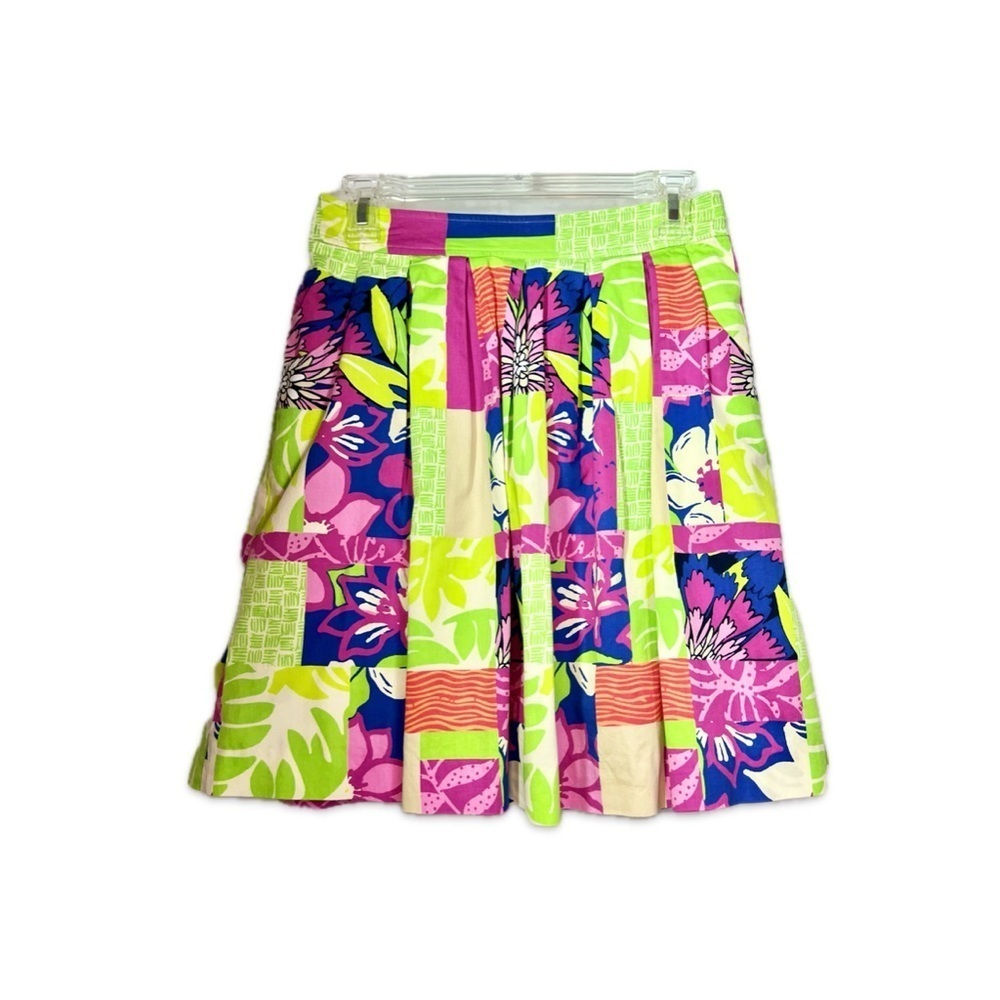 Vintage Lilly Pulitzer Tiki Floral Pleated Skirt Thatch Patch Pattern Size 0
